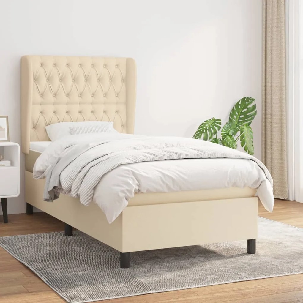 vidaXL Κρεβάτι Boxspring με Στρώμα Κρεμ 90x200 εκ.Υφασμάτινο