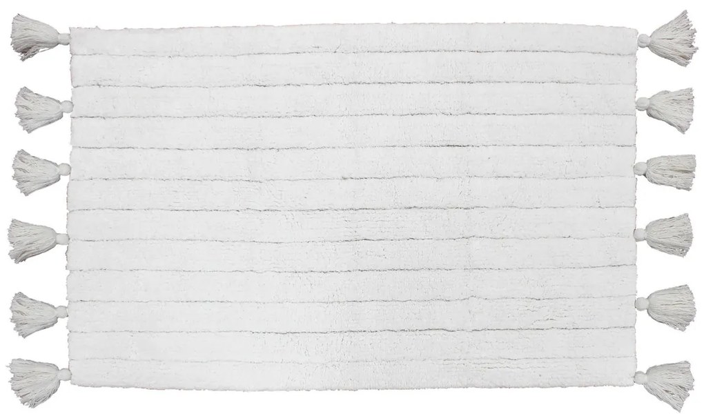 Πατάκια μπάνιου Douceur d intérieur  TAPIS DE BAIN+POMPONS 50 x 80 CM COTON JACQUARD MINATIS BLANC/BL
