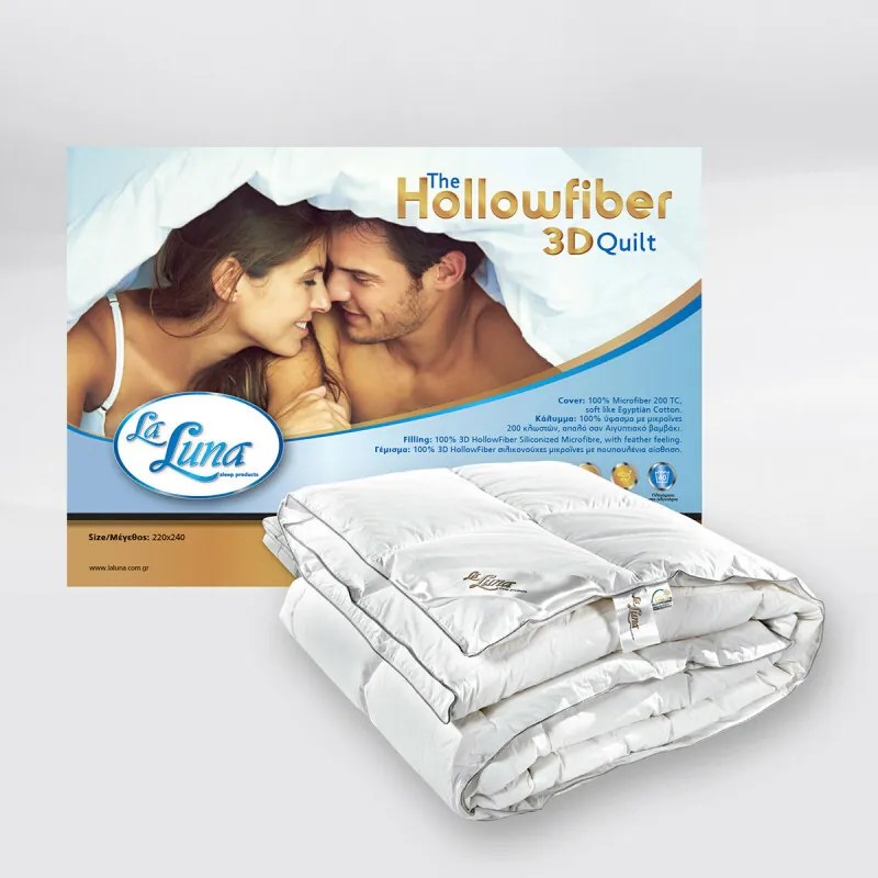 Πάπλωμα Μονό Hollowfiber 3D 160x220 - La Luna