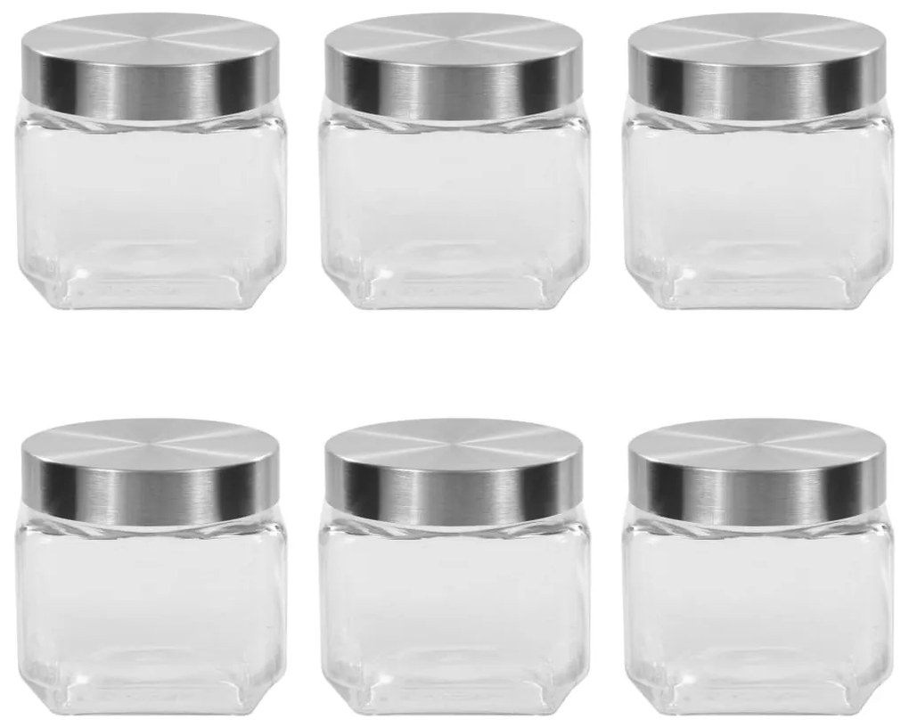 vidaXL Βάζα Αποθήκευσης 6 τεμ. 800 ml με Ασημί Καπάκι