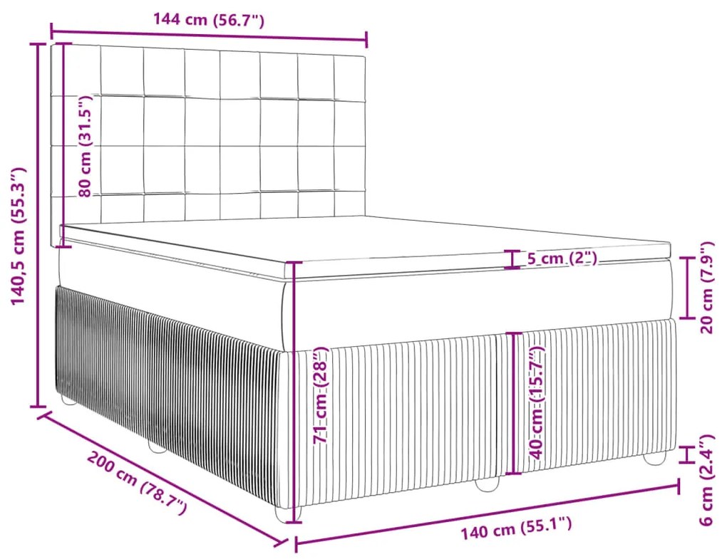 Κρεβάτι Boxspring με Στρώμα Μαύρο 140x200 εκ. Βελούδινο - Μαύρο