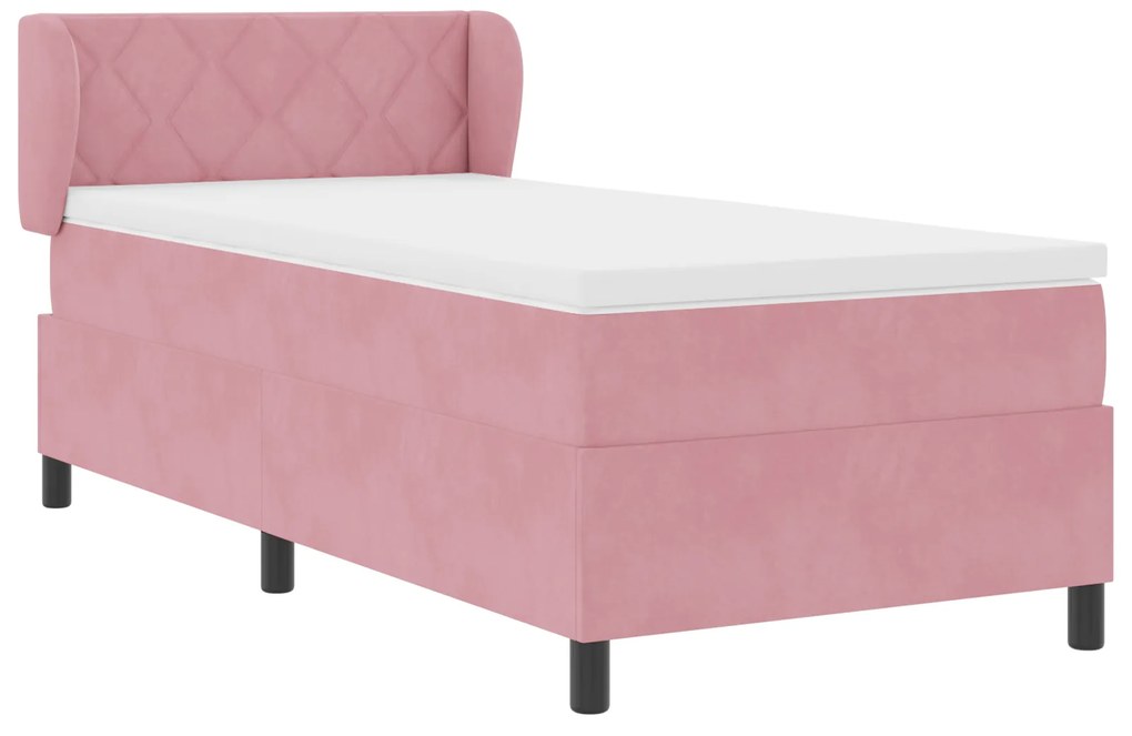 vidaXL Κρεβάτι Box Spring με Στρώμα Ροζ 90x200 cm Βελούδο