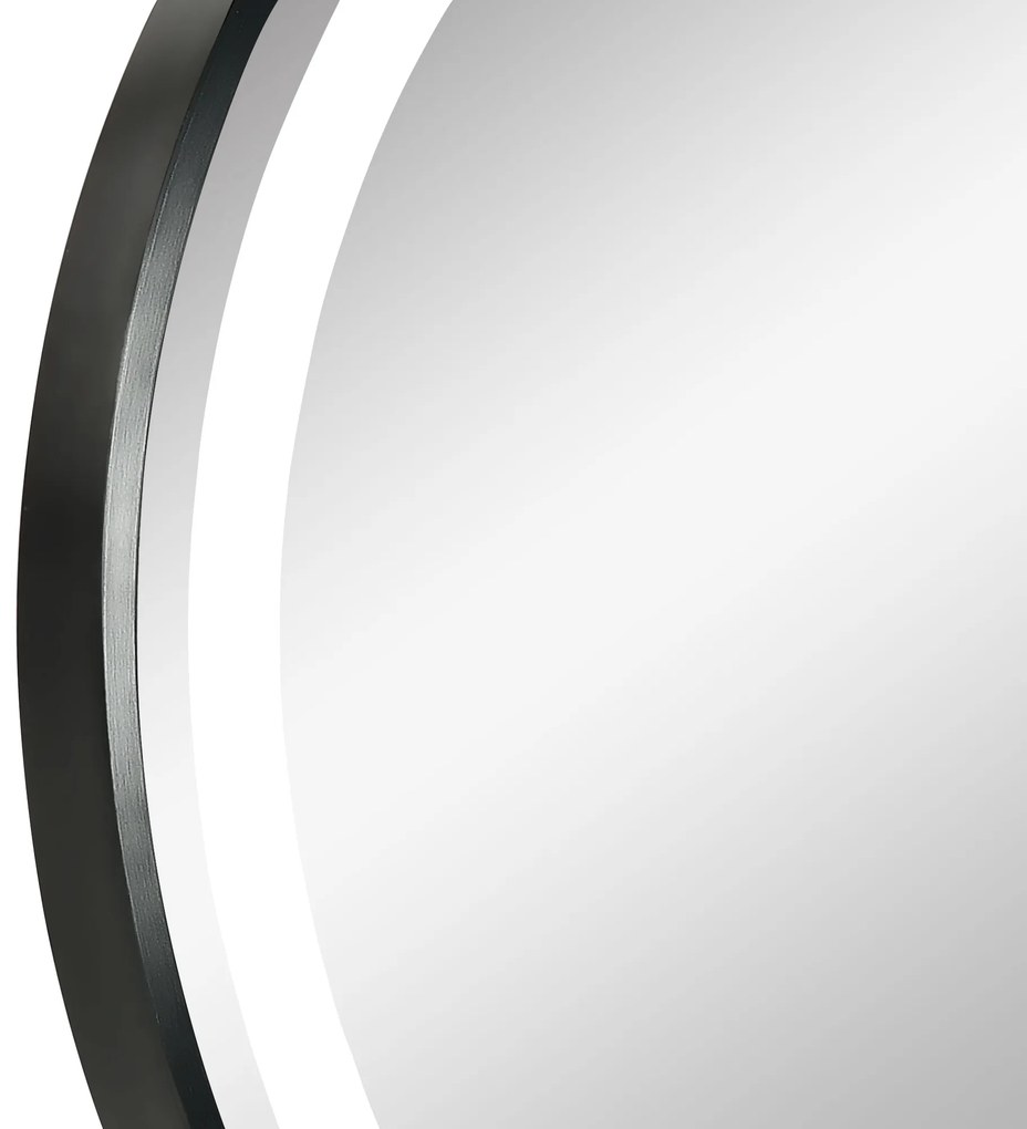 kleankin Καθρέφτης μπάνιου, φωτισμός LED, dimmable, 3 χρώματα φωτός, μεταλλικό πλαίσιο, Ø60 cm, Μαύρο