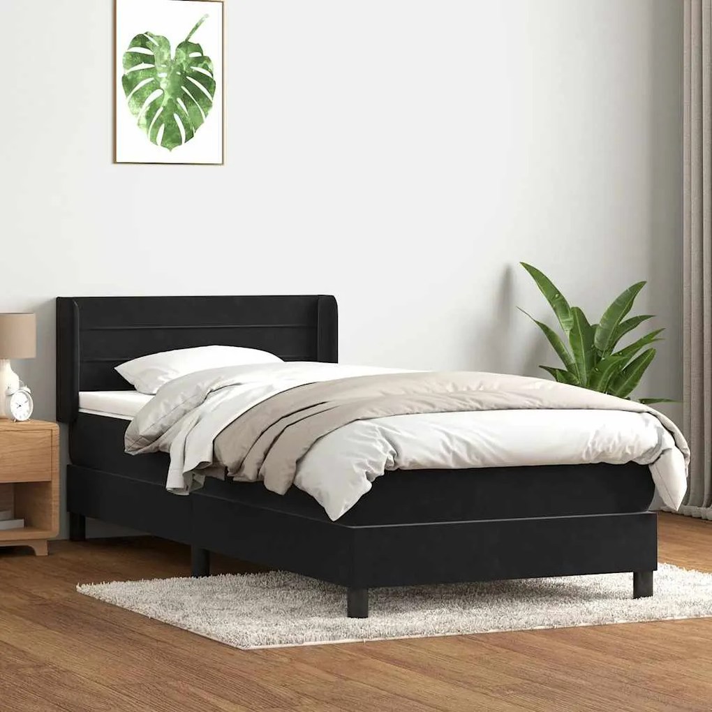 Κρεβάτι Boxspring με Στρώμα Μαύρο 90x220 εκ. Βελούδινο