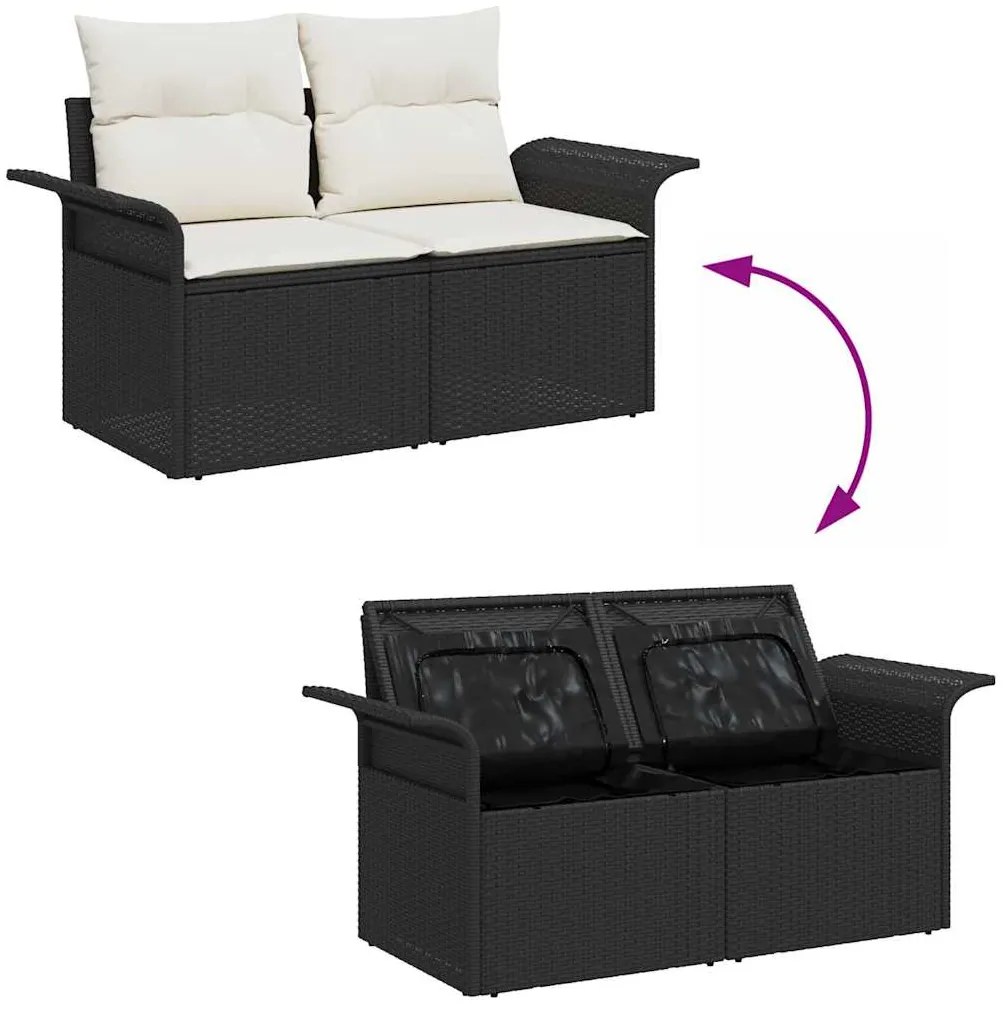 vidaXL Σετ Καναπέ Κήπου με μαξιλάρι 7 pcs Μαύρο Πολυ ράταν
