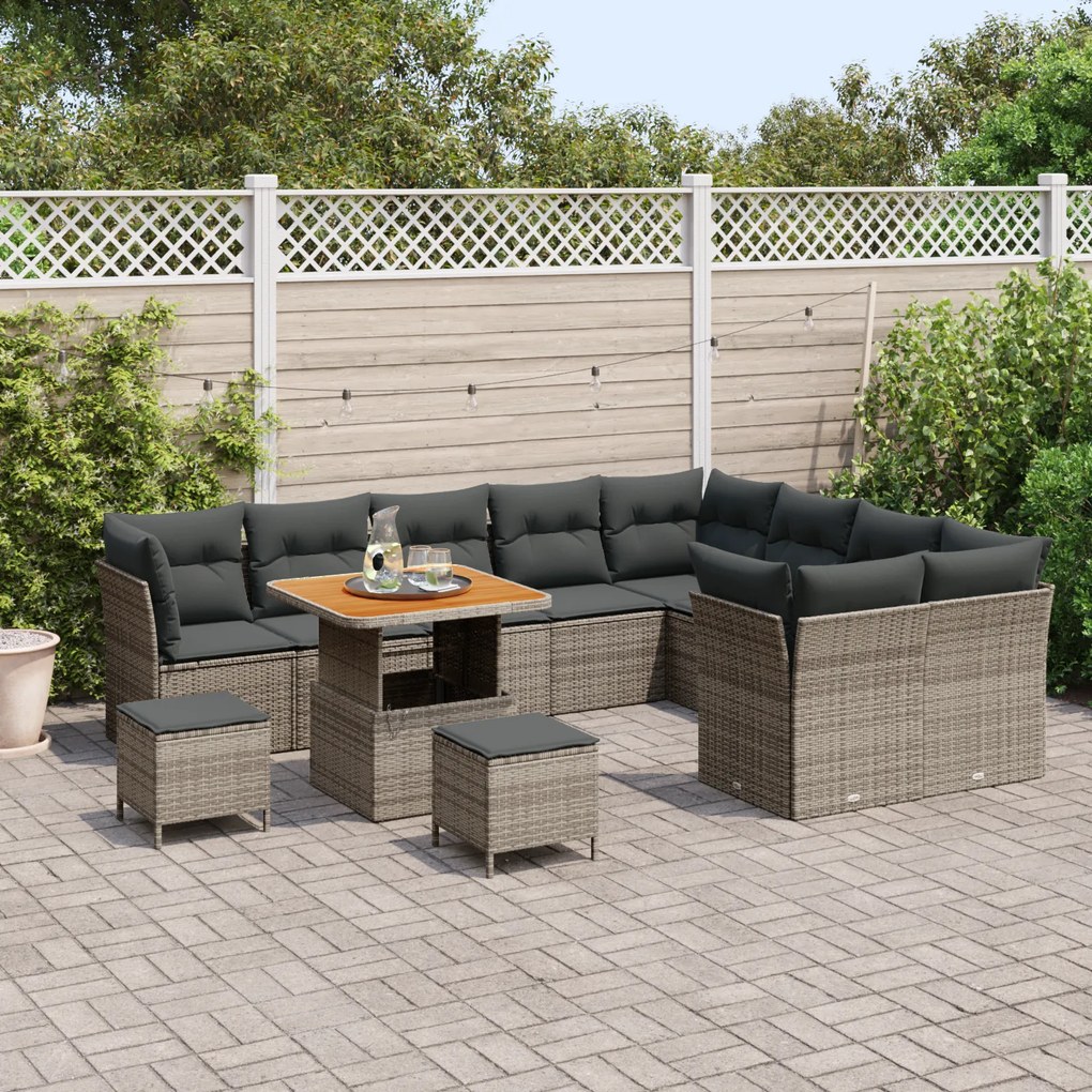 vidaXL Σετ Καναπέ Κήπου με μαξιλάρι 12 pcs Γκρι 80 x 80 x 71 cm