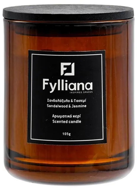 Αρωματικό Κερί FL6478 Fylliana &quot;Σανδαλόξυλο και Γιασεμί&quot; σε Γυάλινο Βάζο Καφέ Φ6,3x7,8 εκ. 6.3x6.3x7.8 εκ.