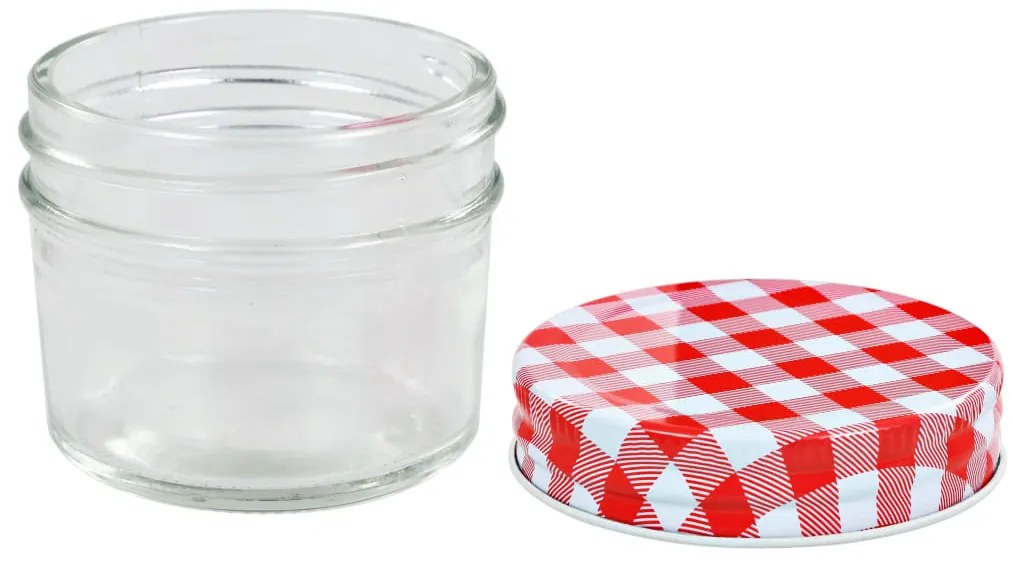 vidaXL Βάζα Μαρμελάδας 24 τεμ. 110 ml Γυάλινα με Κόκκινα/Λευκά Καπάκια