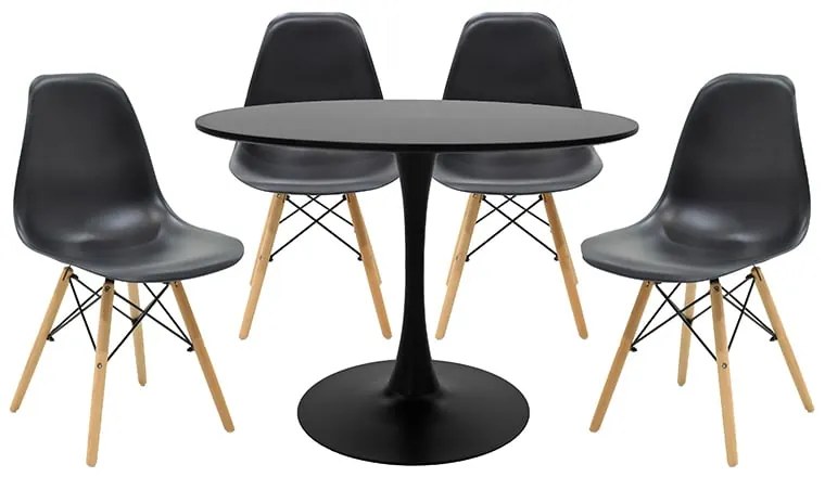 Τραπεζαρία Balou-Julita σετ 5τεμ pakoworld MDF και pp σε λευκή-φυσική απόχρωση Φ100x75εκ