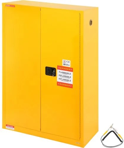 VEVOR Flammable Safety Cabinet, 45 Gal, Cold-Rolled Steel Flammable Liquid Storage Cabinet, 42.9 x 18.1 x 65.2 in Explosion Proof with 2 Adjustable Shelves 2 Manual Doors for Industrial Use, Yellow