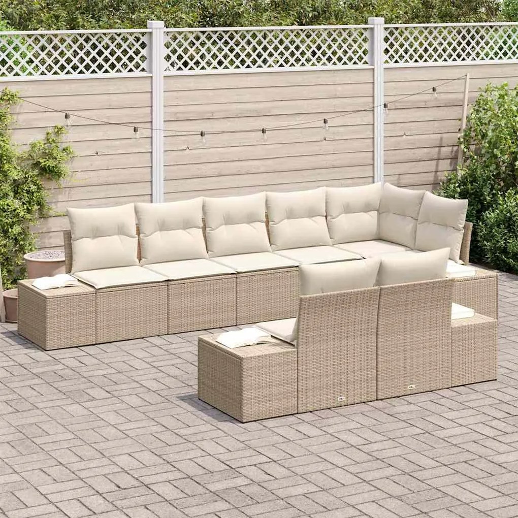 vidaXL Σετ Καναπέ Κήπου με μαξιλάρι 8 pcs Μπεζ και κρεμ Πολυ ράταν