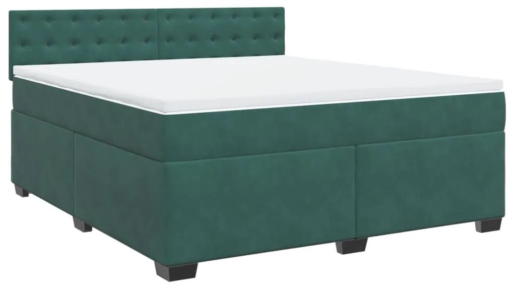 vidaXL Κρεβάτι Boxspring με Στρώμα Σκούρο Πράσινο 180x200εκ. Βελούδινο