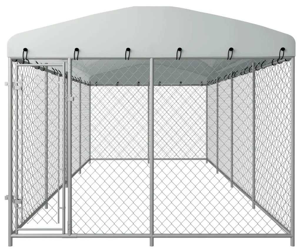 Κλουβί Σκύλου Εξωτερικού Χώρου 8 x 4 x 2,3 μ. με Στέγαστρο - Ασήμι