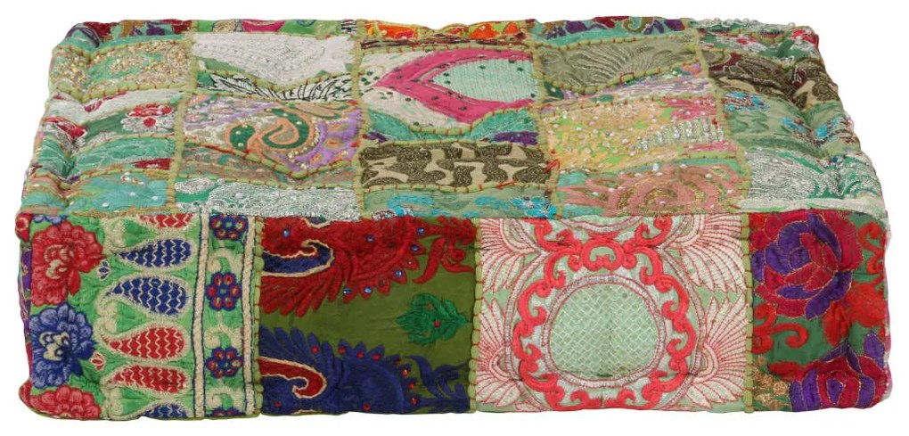 Πουφ Patchwork Τετράγωνο Χειροπ. Πράσινο 50x50x12 εκ. Βαμβάκι