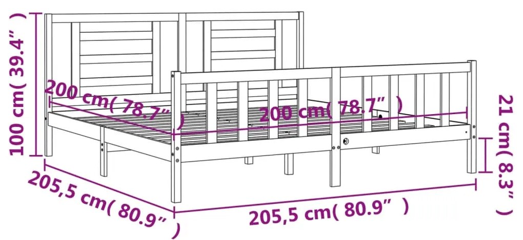 Πλαίσιο Κρεβατιού με Κεφαλάρι Μελί 200x200 εκ. από Μασίφ Ξύλο - Καφέ