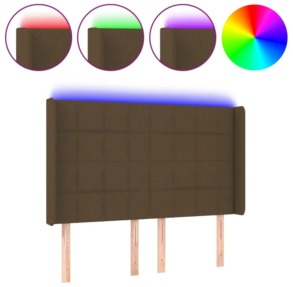 Κεφαλάρι Κρεβατιού LED Σκούρο Καφέ 147x16x118/128εκ. Υφασμάτινο - Καφέ