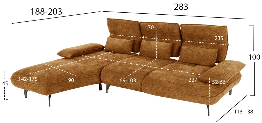 ΓΩΝΙΑΚΟΣ ΚΑΝΑΠΕΣ (ΑΡΙΣΤΕΡΗ) CONVERT HM3268.02L ΚΕΡΑΜΙΔΙ ΥΦΑΣΜΑ 283x188x100Υεκ. - 0516579 - HM3268.02L