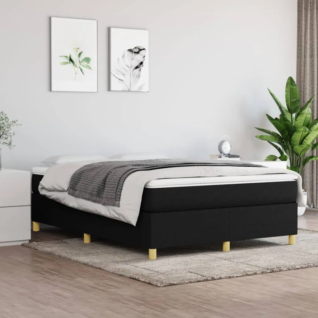 Κρεβάτι Boxspring με Στρώμα Μαύρο 140x190 εκ. Υφασμάτινο - Μαύρο