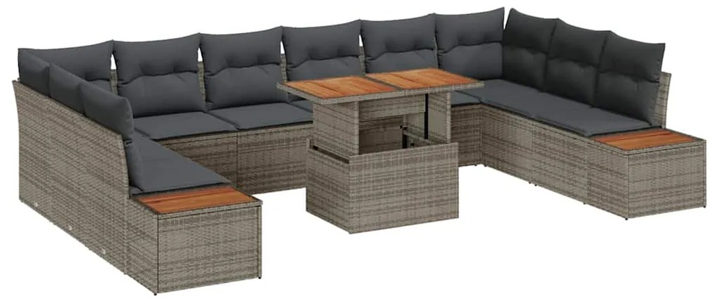 vidaXL Σέτ φαγητού για κήπο με μαξιλάρι 11 pcs Γκρι και Καφέ