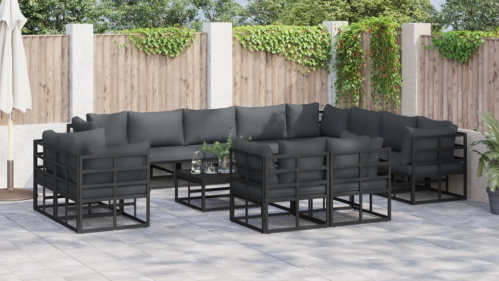 vidaXL Σετ Καναπέ Κήπου 12 pcs Μαύρο 353 x 283 x 71 εκ. Αλουμίνιο