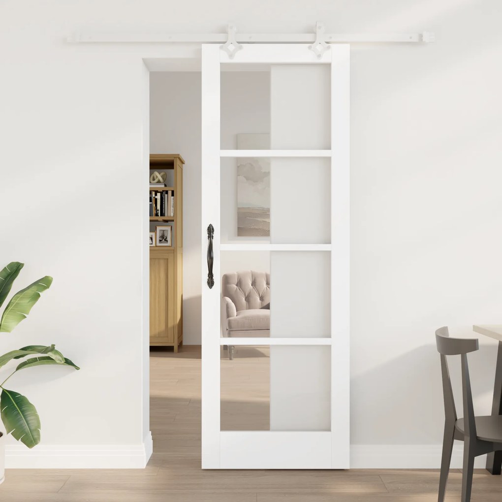 vidaXL Συρόμενη Πόρτα  με Εξαρτήματα Λευκή 73.5x211 εκ. από Συμπαγές Ξύλο Πεύκου