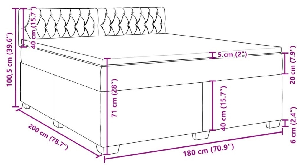 Κρεβάτι Boxspring με Στρώμα Κρεμ 180x200 εκ. Υφασμάτινο - Κρεμ