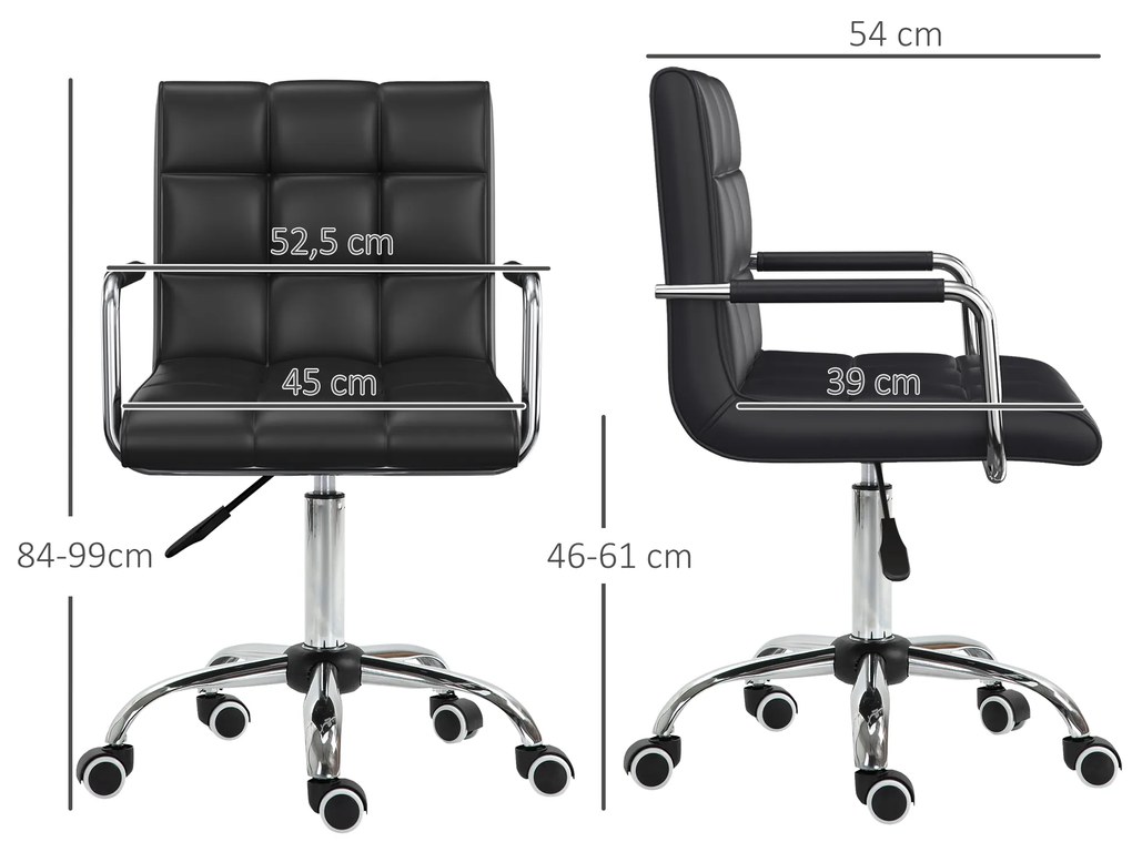 HOMCOM Καρέκλα γραφείου ρετρό, ρυθμιζόμενο ύψος, 5 ροδάκια, 52,5 cm x 54 cm x 99 cm, Μαύρο