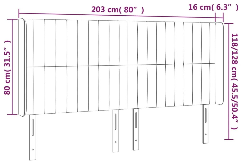 Κεφαλάρι Κρεβατιού LED Σκούρο Καφέ 203x16x118/128εκ. Υφασμάτινο 3124311