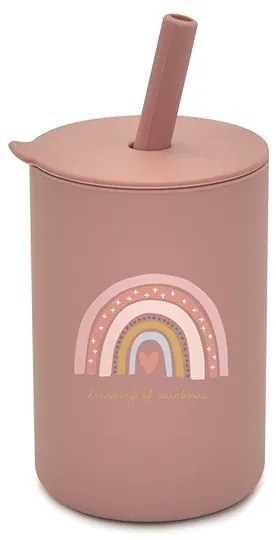 BabyLlama Ποτηράκι Σιλικόνης 160ml Με Καλαμάκι 'Ουράνιο Τόξο' Ροζ WB-015-Rainbow