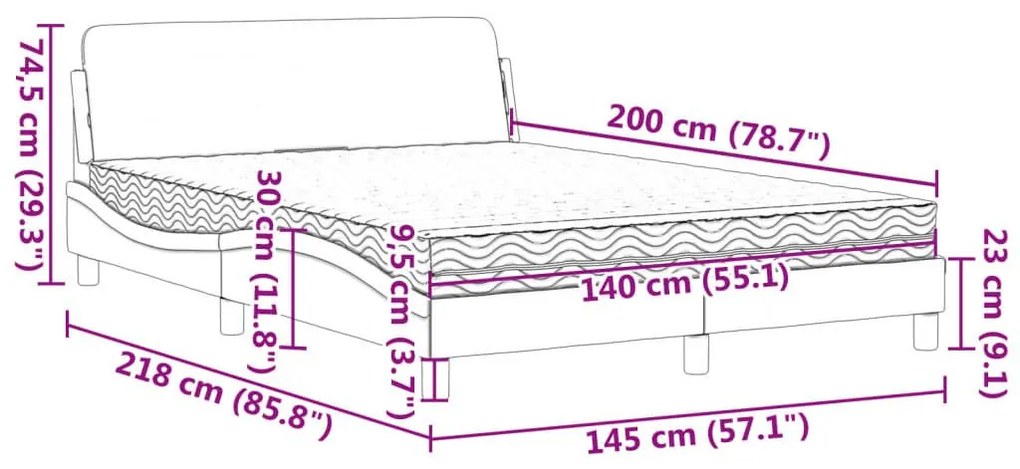 Κρεβάτι με Στρώμα Σκούρο Γκρι 140x200 εκ. Βελούδινο - Γκρι