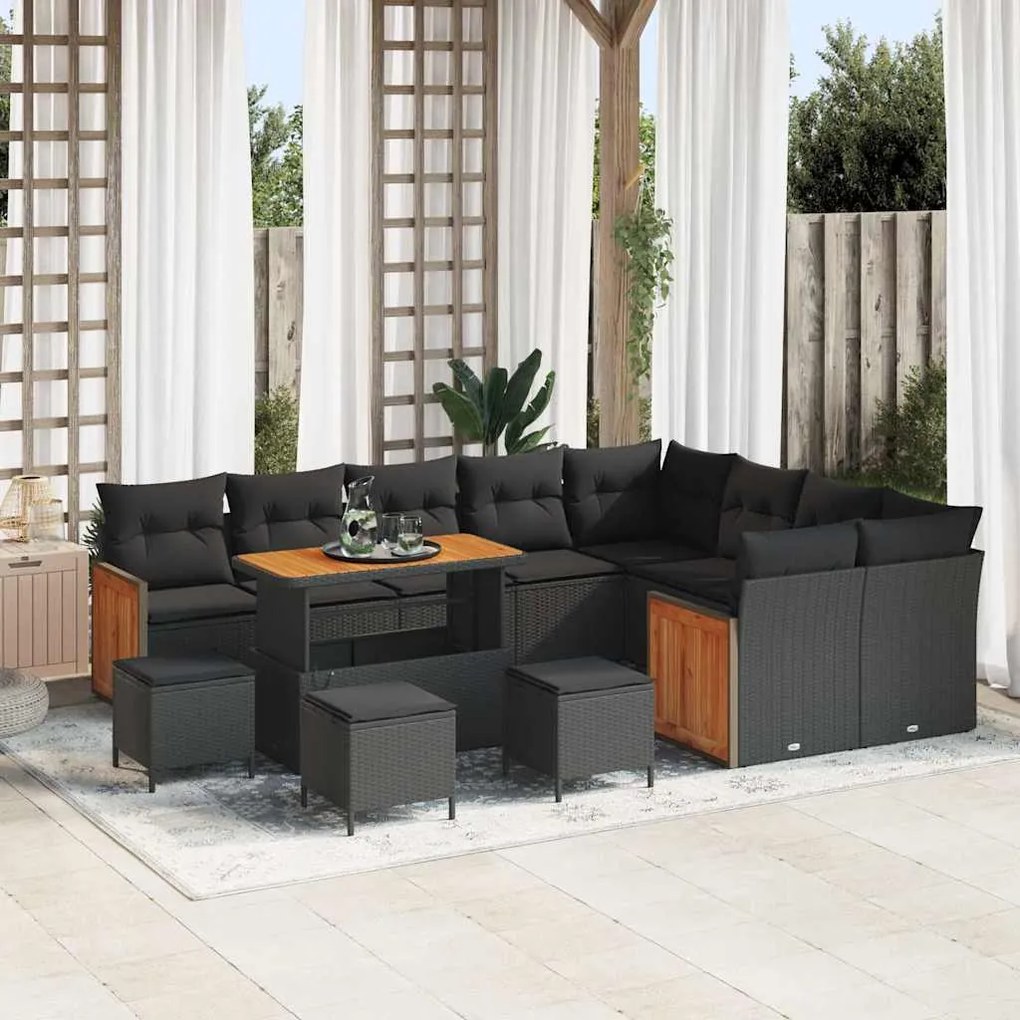vidaXL Σετ Καναπέ Κήπου με μαξιλάρι 13 pcs Μαύρο 110 x 55 x 71 εκ