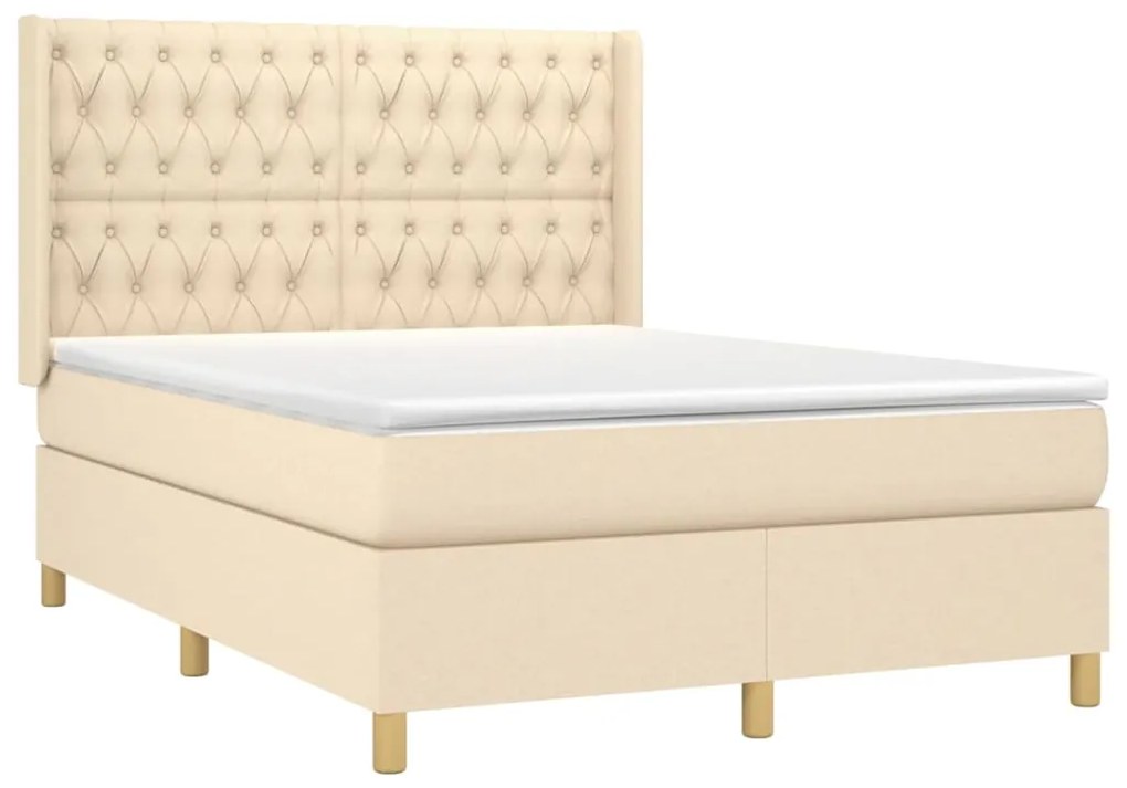 vidaXL Κρεβάτι Boxspring με Στρώμα Κρεμ 140x200 εκ. Υφασμάτινο