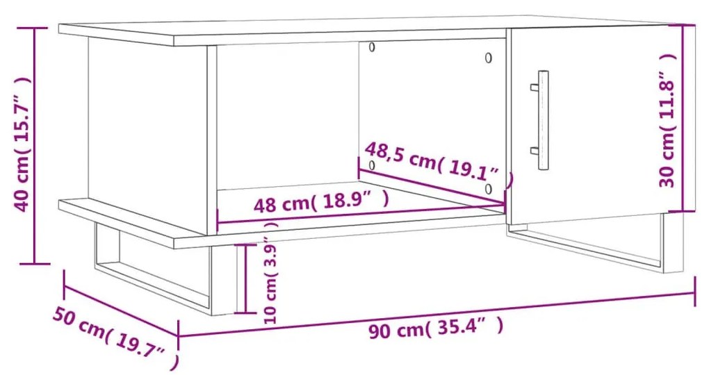 Τραπεζάκι Σαλονιού Λευκό 90x50x40 εκ. Επεξεργασμένο Ξύλο - Λευκό