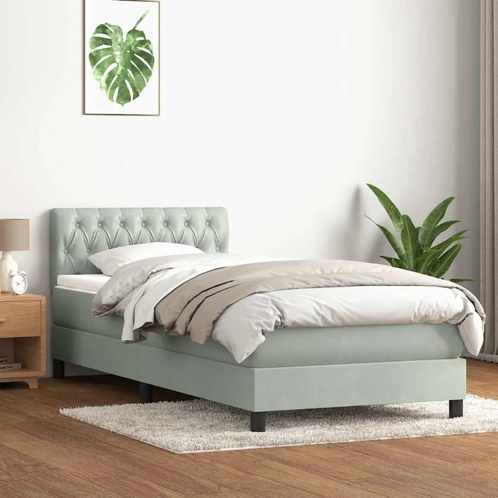 Box Spring κρεβάτι με στρώμα ανοιχτό γκρι 90x210 cm Βελούδινο