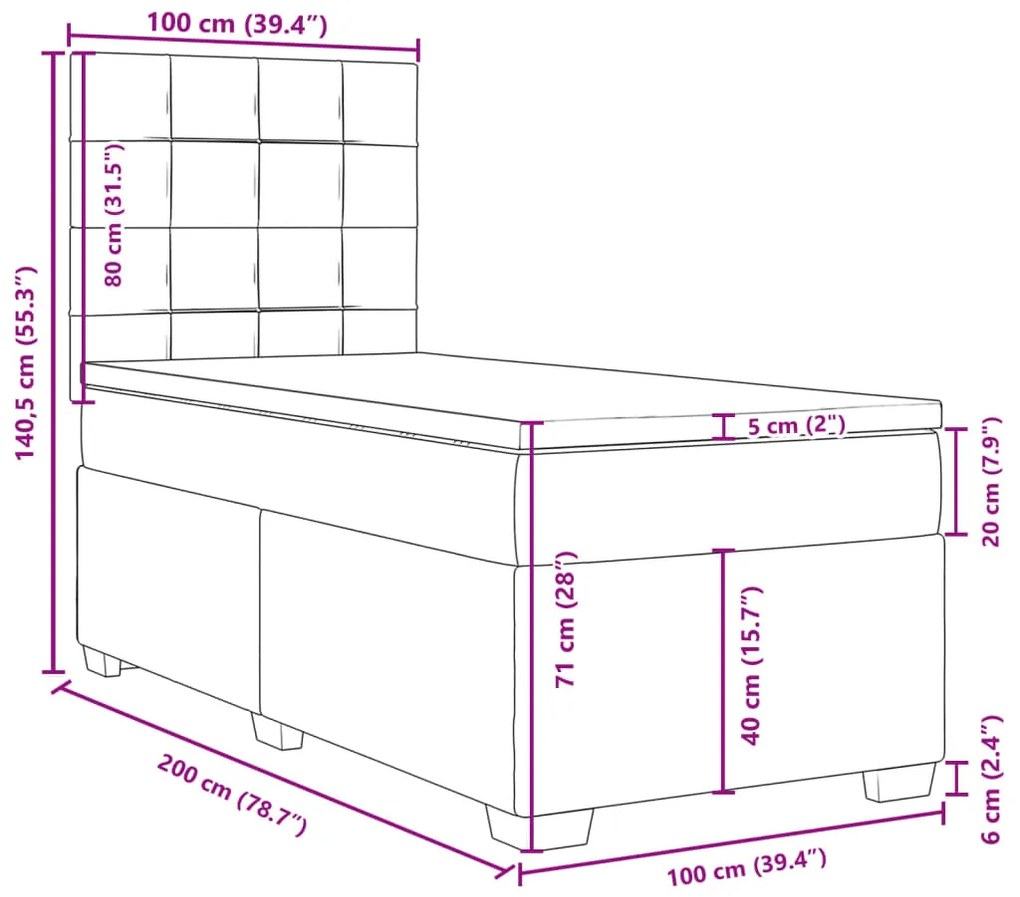 Κρεβάτι Boxspring με Στρώμα Taupe 100 x 200 εκ. Υφασμάτινο - Μπεζ-Γκρι