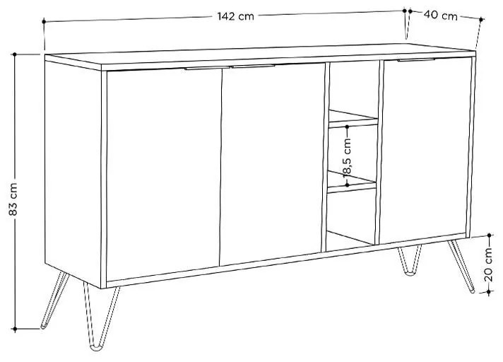 Μπουφές Clara χρώμα light oak 142x35.5x83εκ 142x83x35.5 εκ.