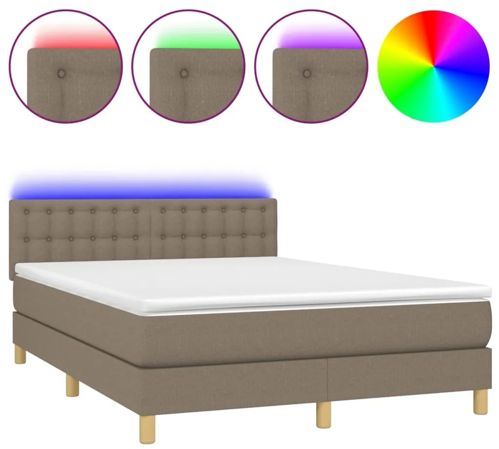 ΚΡΕΒΑΤΙ BOXSPRING ΜΕ ΣΤΡΩΜΑ &amp; LED TAUPE 140X200 ΕΚ. ΥΦΑΣΜΑΤΙΝΟ 3134041