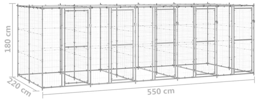 Κλουβί Σκύλου Εξ. Χώρου με Στέγαστρο 12,1 μ² Γαλβ. Χάλυβας - Ασήμι