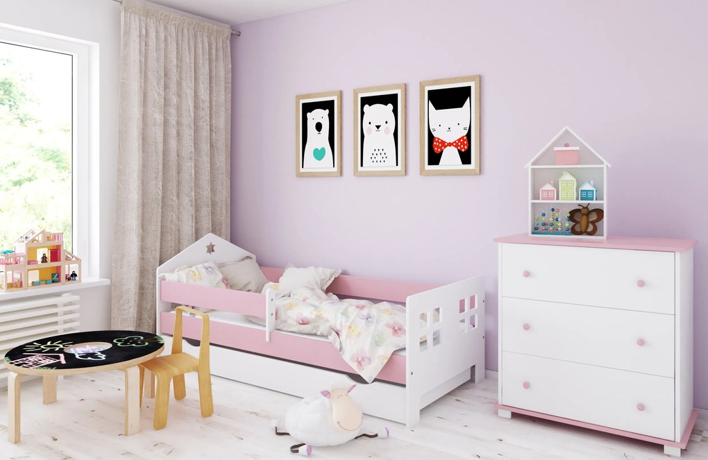 Καναπές Κρεβάτι  με Συρτάρι  + Προστατευτικό House  White + Pink  80x180cm  BC60030P  BabyCute (Δώρο το Στρώμα)