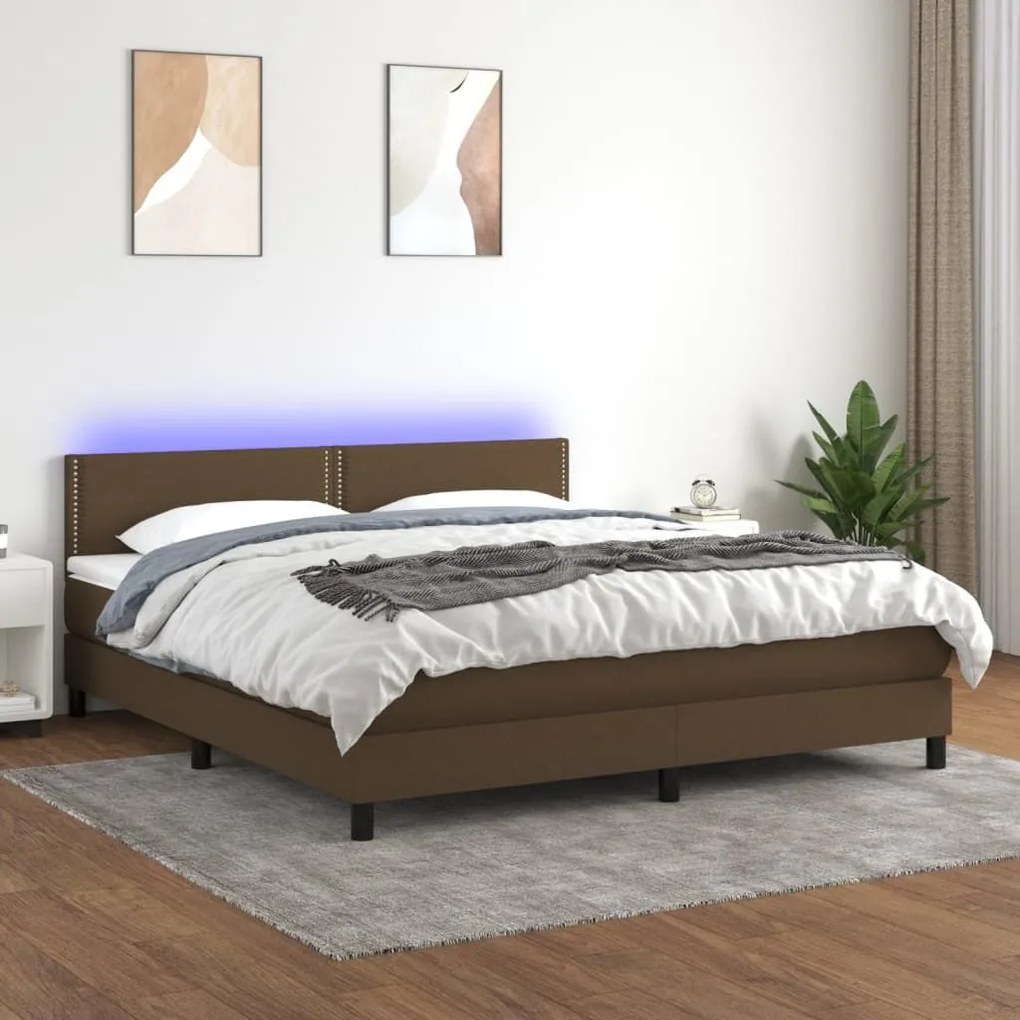 ΚΡΕΒΑΤΙ BOXSPRING ΜΕ ΣΤΡΩΜΑ &amp; LED ΣΚ.ΚΑΦΕ 160X200 ΕΚ ΥΦΑΣΜΑΤΙΝΟ 3133088