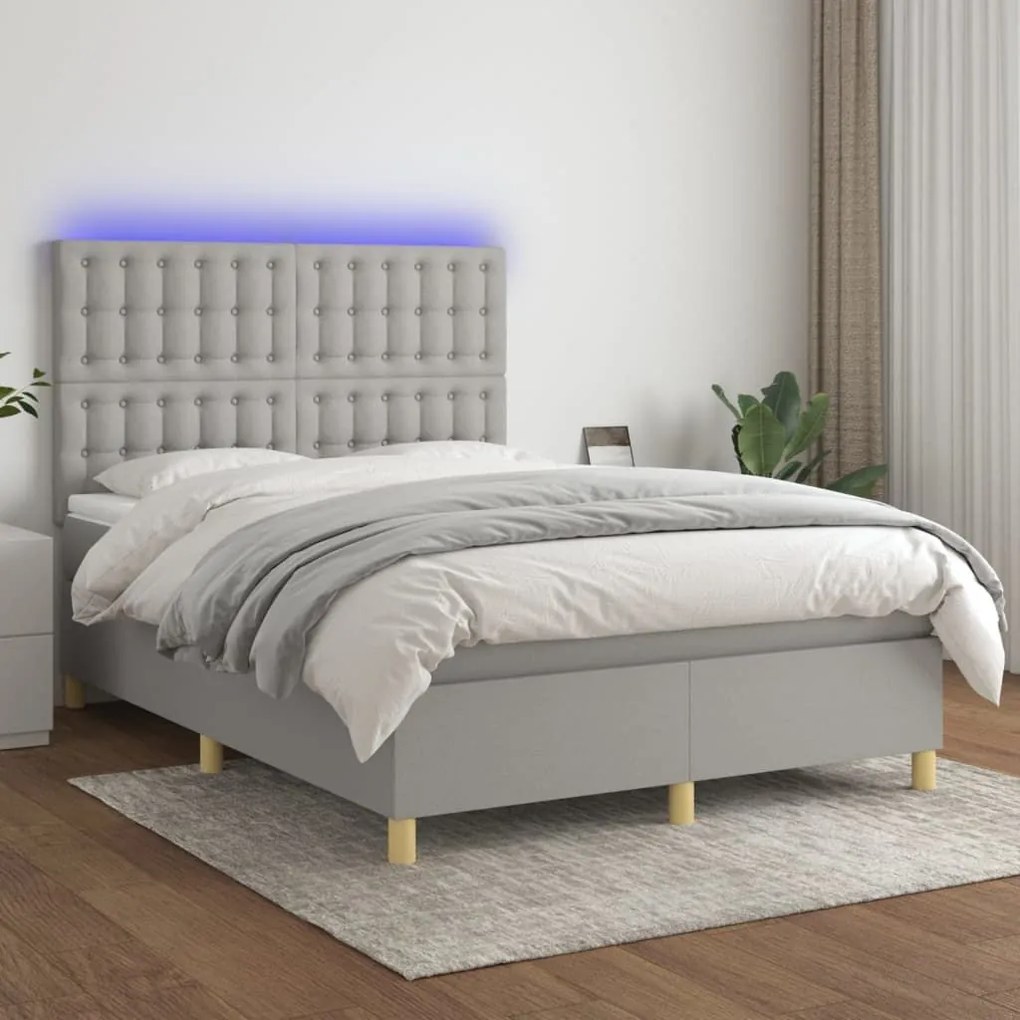 ΚΡΕΒΑΤΙ BOXSPRING ΜΕ ΣΤΡΩΜΑ &amp; LED ΑΝ.ΓΚΡΙ 140X200ΕΚ. ΥΦΑΣΜΑΤΙΝΟ 3135757