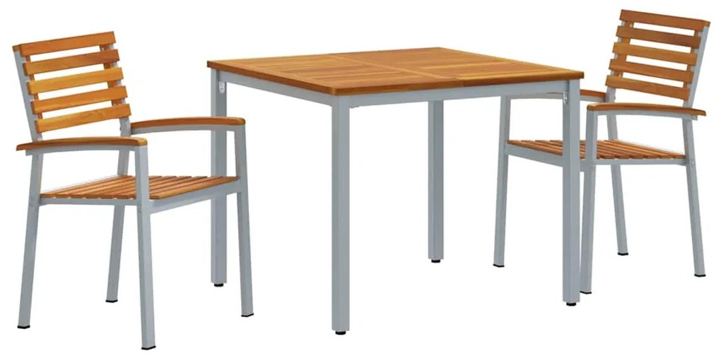 vidaXL Σέτ φαγητού για κήπο 3 pcs Γκρι και καφέ 90 x 90 x 75 cm