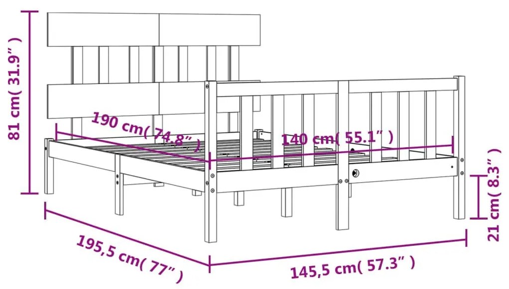 Σκελετός Κρεβατιού Χωρίς Στρώμα 140x190 εκ Μασίφ Ξύλο Πεύκου - Καφέ