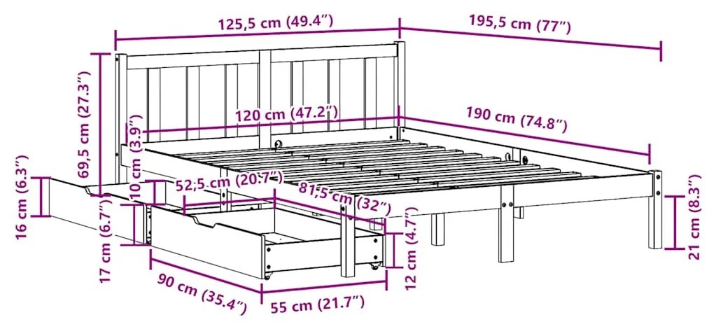 ΣΚΕΛΕΤΟΣ ΚΡΕΒ. ΧΩΡΙΣ ΣΤΡΩΜΑ ΛΕΥΚΟ 120X190 ΕΚ ΜΑΣΙΦ ΠΕΥΚΟ 3301464