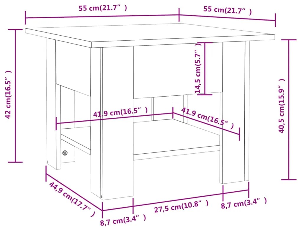 vidaXL Τραπεζάκι Σαλονιού Μαύρο 55x55x42 εκ. Επεξεργασμένο Ξύλο