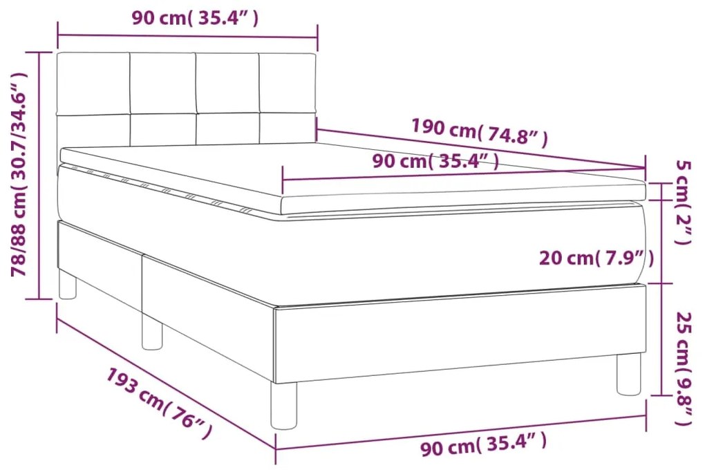 Κρεβάτι Boxspring με Στρώμα &amp; LED Σκ. Μπλε 90x190 εκ. Βελούδινο - Μπλε