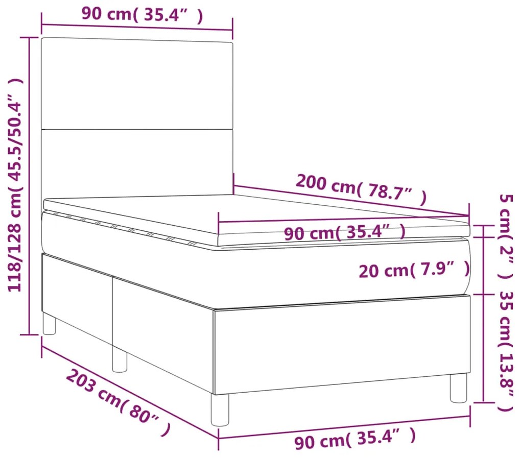 vidaXL Κρεβάτι Boxspring με Στρώμα Σκούρο Μπλε 90x200 εκ. Βελούδινο