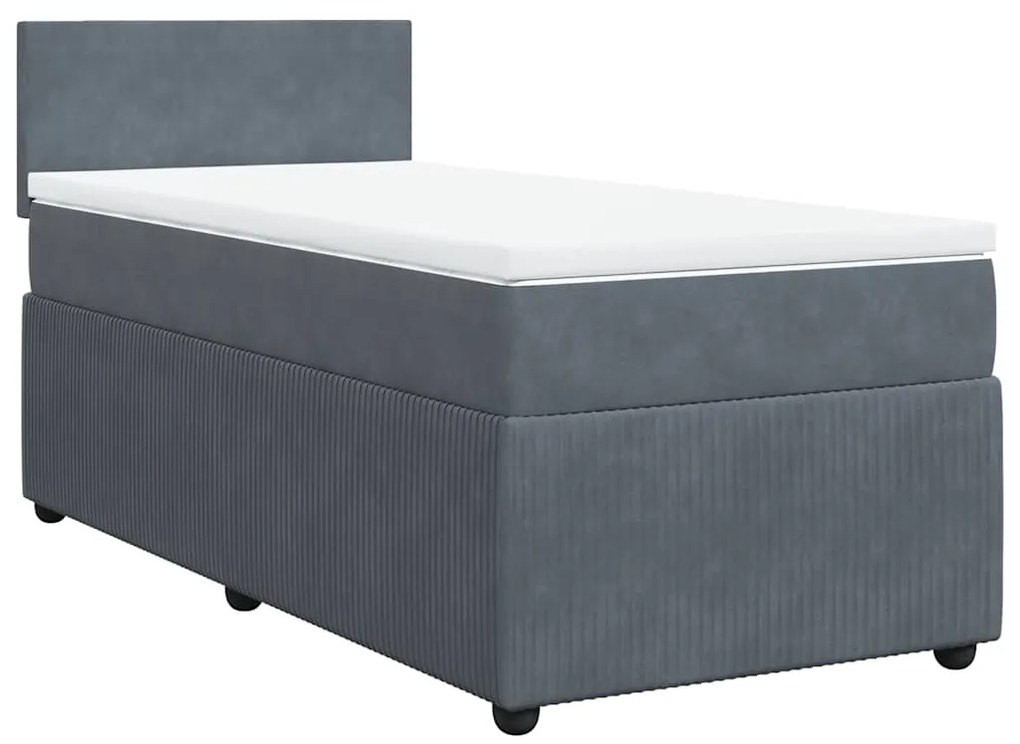 vidaXL Κρεβάτι Boxspring με Στρώμα Σκούρο Γκρι 100x200 εκ. Βελούδινο