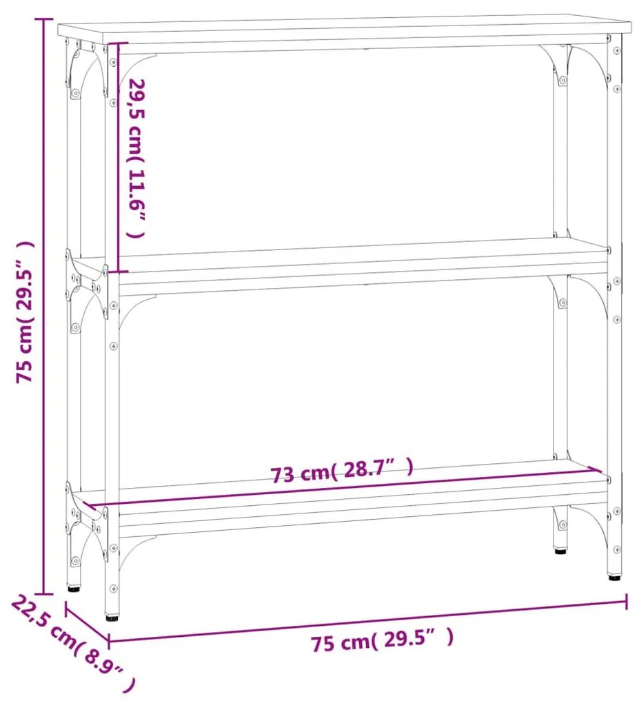 Τραπέζι Κονσόλα Sonoma Δρυς 75x22,5x75 εκ. Επεξεργασμένο Ξύλο - Καφέ