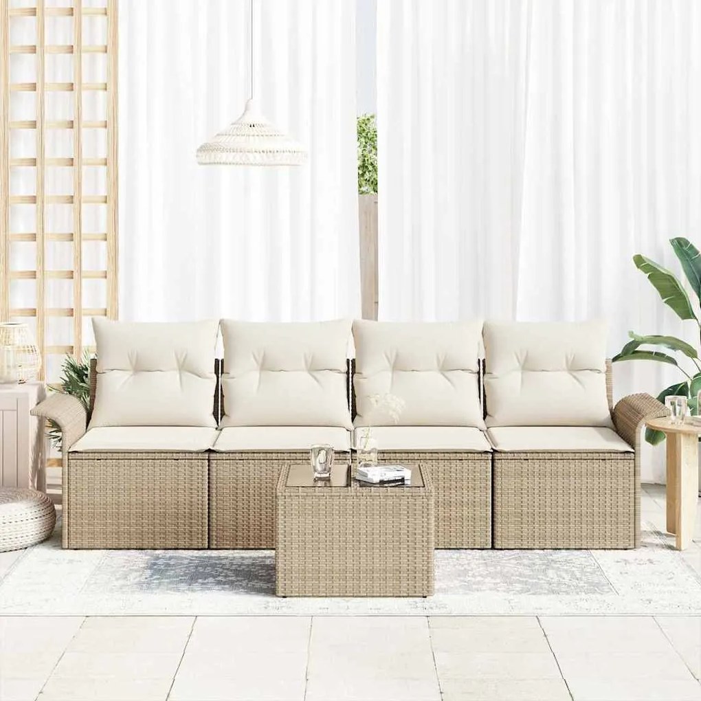 vidaXL Σετ Καναπέ Κήπου 5 pcs Μπεζ Πολυ ράταν